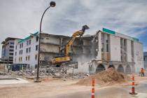 Demolition work continues on the El Cid Hotel in downtown Las Vegas on Tuesday, June 11, 2019, ...