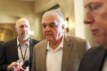 Gov. Steve Sisolak arrives at the Four Seasons hotel to attend the Western Governors Conference ...