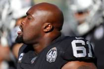 Oakland Raiders center Rodney Hudson during the first half of an NFL football game in Oakland, ...