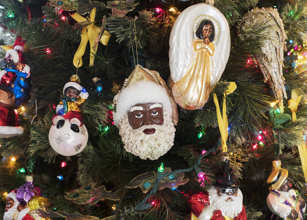 Roxanne GivensÕ Christmas tree covered in African American ornaments at her home in Las Vegas, ...