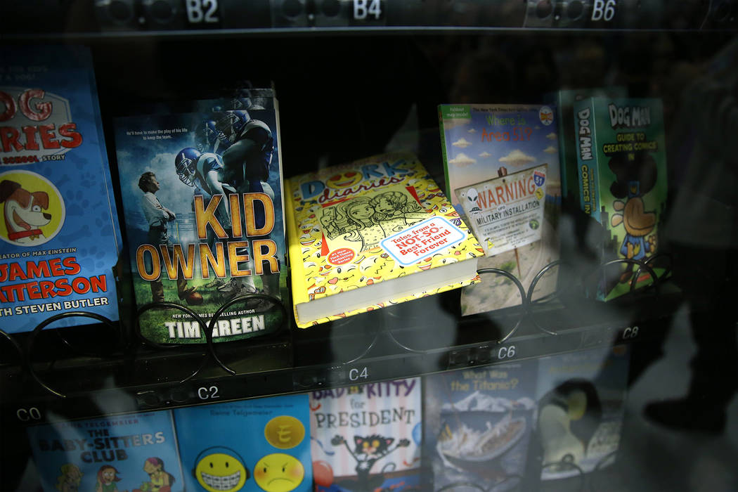 A book vending machine after an unveiling ceremony at Frank Kim Elementary School in Las Vegas, ...