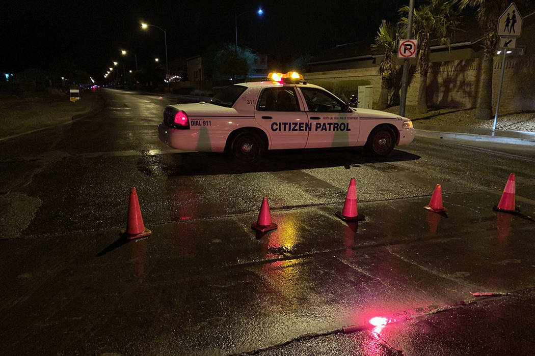 North Las Vegas police investigate a shooting involving two people on Nov. 20, 2019, at an apar ...