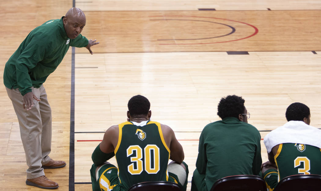 New Jersey City University's head coach Marc Brown shouts at his players during the D3 Hoops Cl ...