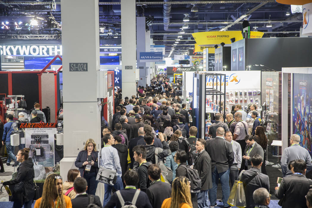 The South Hall is packed during the first day of CES 2019 on Tuesday, Jan. 8, 2019, at the Las ...