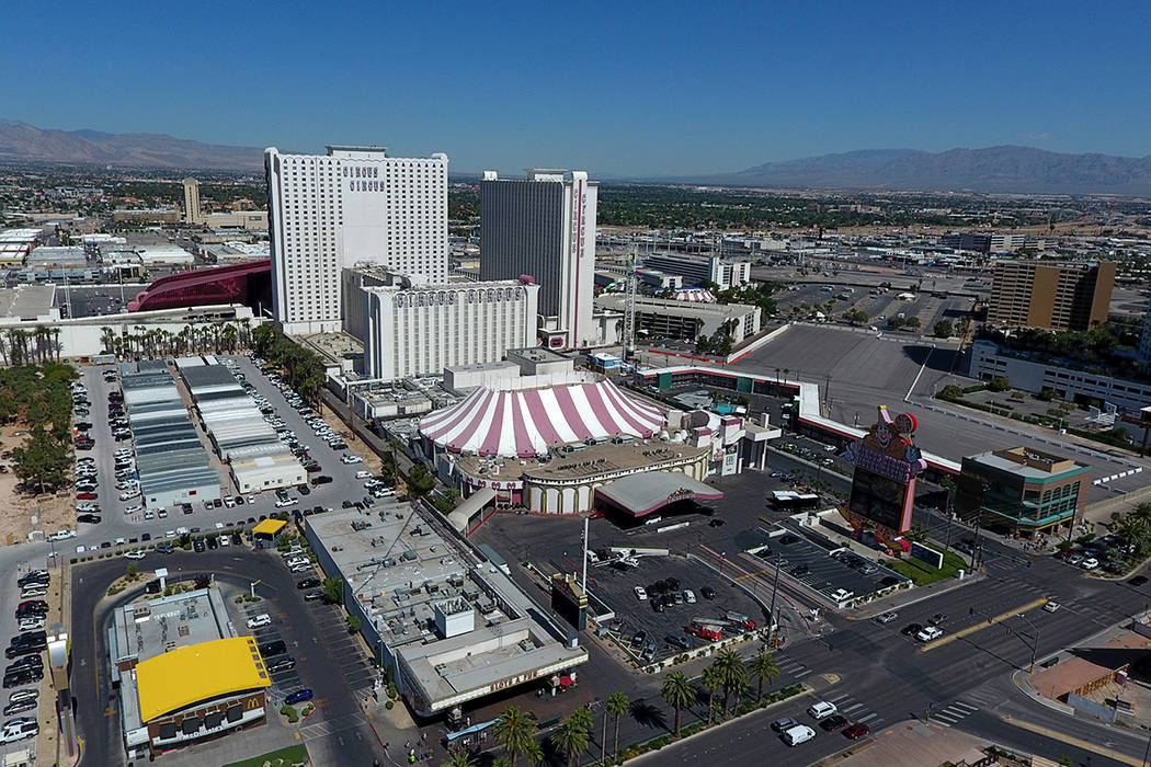 An aerial photo Circus Circus Oct. 4, 2019. (Michael Quine/Las Vegas Review-Journal) @Vegas88s