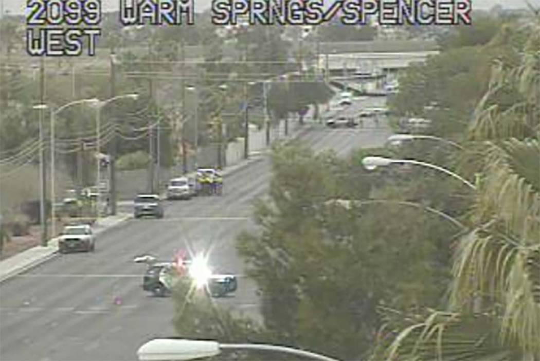 A motorcyclist was killed in a crash at East Warm Springs Road and Tamarus Street in south cent ...