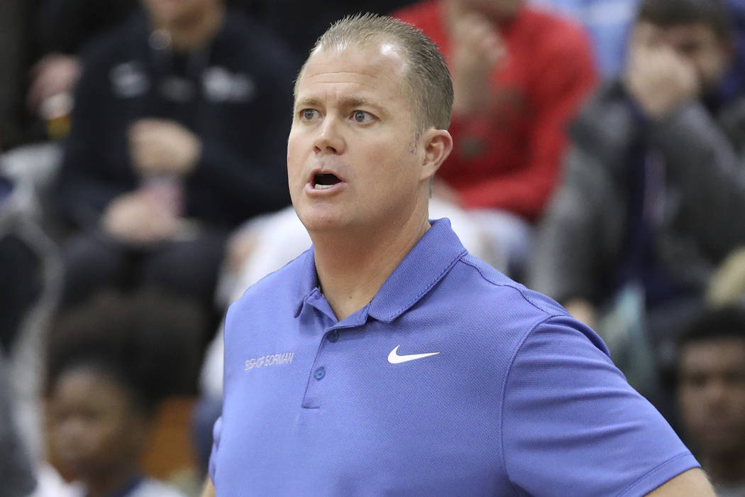 Bishop Gorman head coach Grant Rice is seeing on the sidelines in a Boys Quarterfinal game at t ...