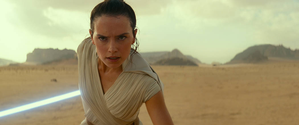 This image released by Disney/Lucasfilm shows Daisy Ridley as Rey in a scene from "Star Wa ...