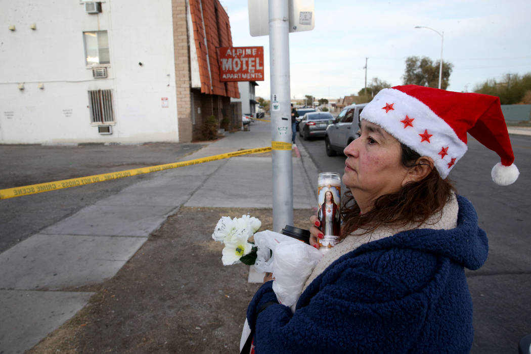 Blanca Daner, right, arrives at the Alpine Motel Apartments Wednesday, Dec. 25, 2019, to place ...