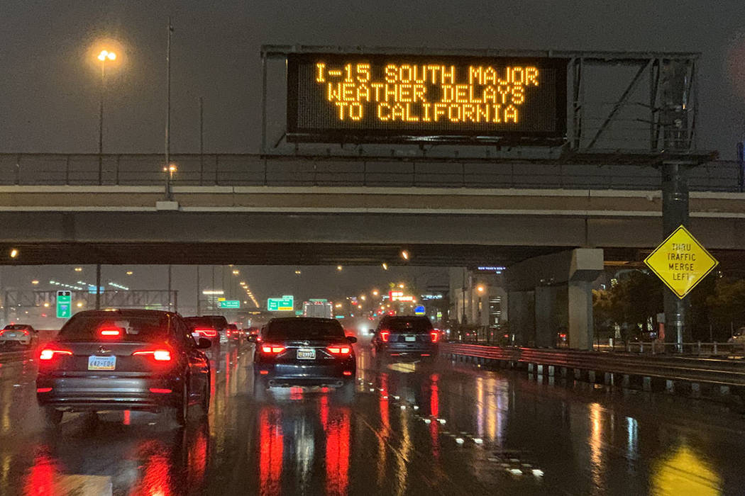 A sign in Las Vegas warns drivers of major delays on Interstate 15 to Southern California on Th ...