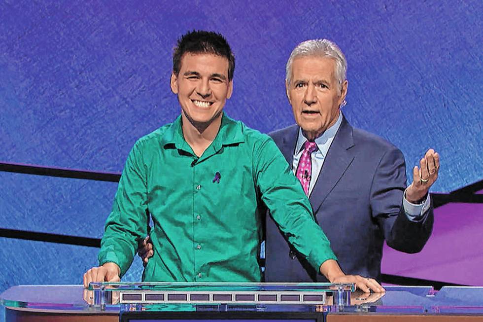 James Holzhauer and Jeopardy! host Alex Trebek (Jeopardy Productions, Inc.)