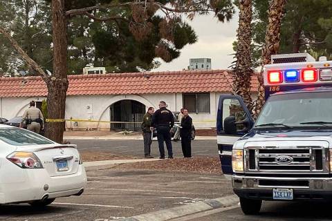 Las Vegas police investigate a homicide at a single-story apartment complex on the 3500 block F ...