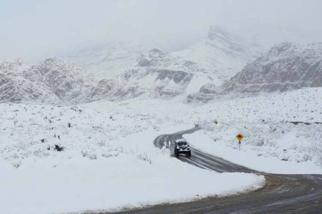 A view of the snow at Red Rock on state Route 159 on Thursday, Feb. 21, 2019. (Mat Luschek/Las ...