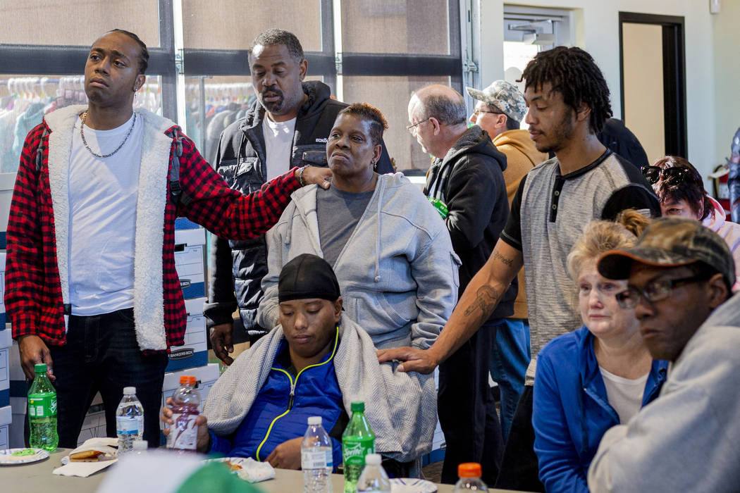 Tenants of the Alpine Motel gather for a luncheon at SHARE Village Las Vegas in Las Vegas on Mo ...