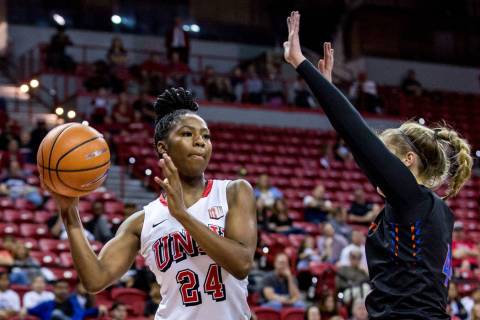 UNLV center Rodjanae Wade, left, shown last season, had 27 points and 15 rebounds in the Lady R ...