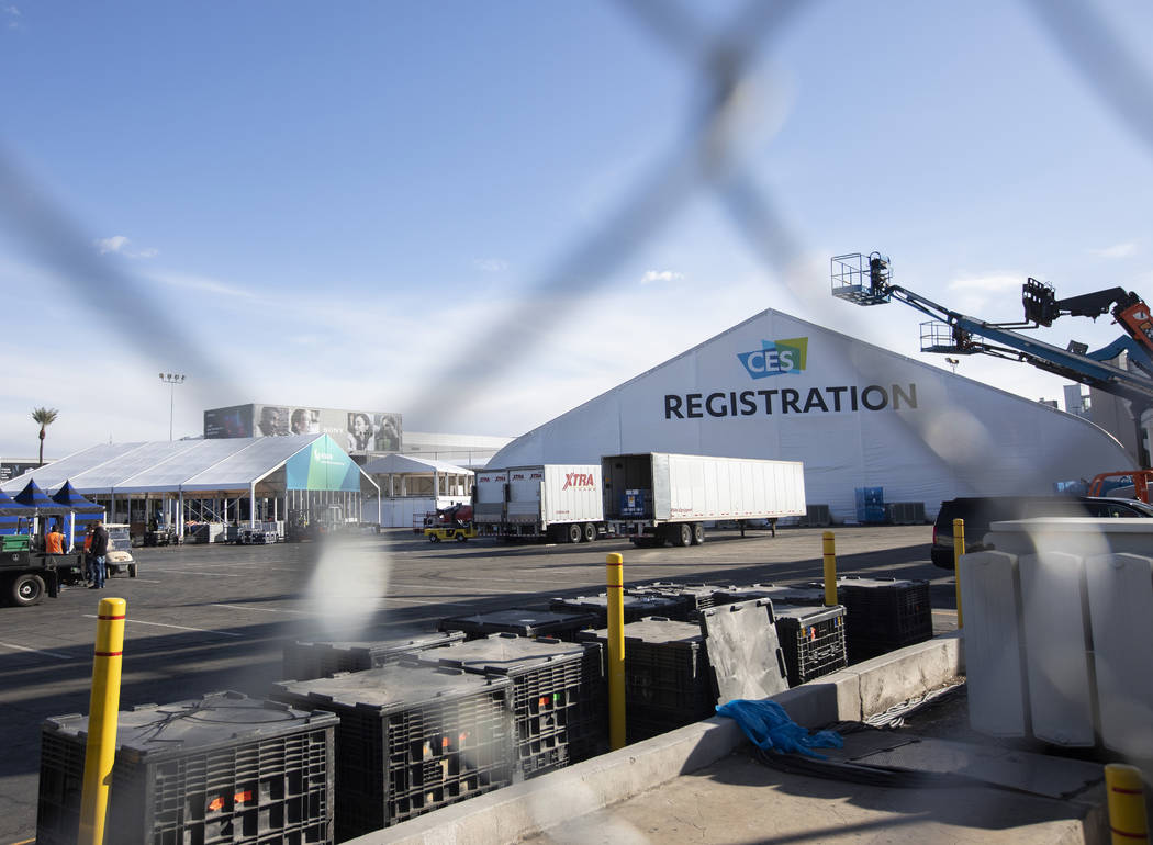 Set up for CES is underway at the Las Vegas Convention Center on Friday, Dec. 27, 2019, in Las ...