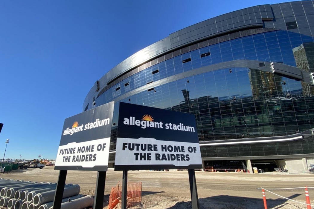 New signage outside Allegiant Stadium on Dec. 31, 2019. (Mick Akers/Las Vegas Review-Journal)