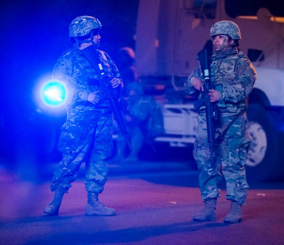 Military forces provide extra security on the Strip on Tuesday, Dec. 31, 2019, in Las Vegas. (B ...