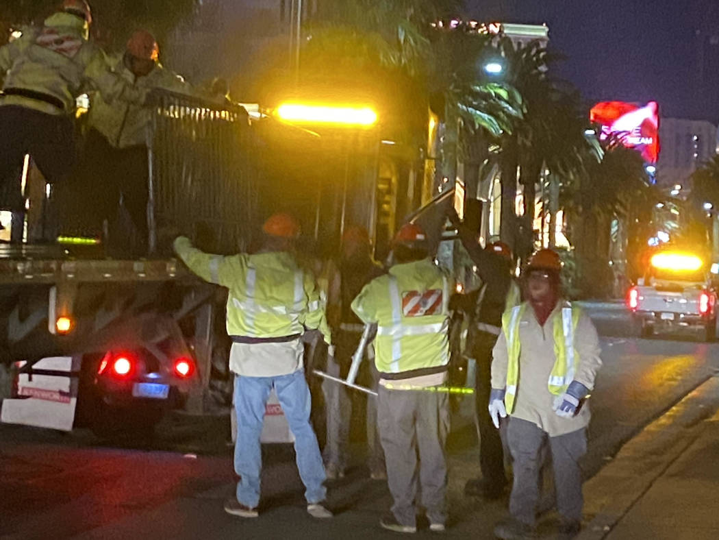 About 12 to 15 tons of trash are picked up along the Las Vegas Strip between Mandalay Bay and S ...