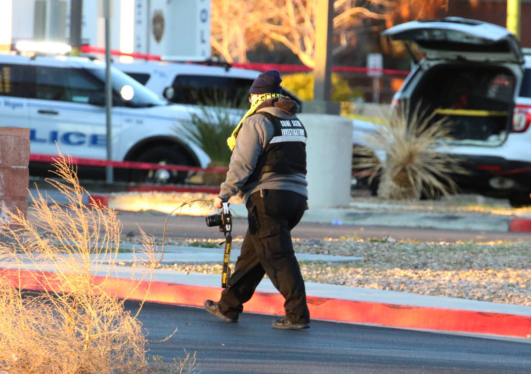 North Las Vegas police investigate after a man was fatally shot by two North Las Vegas police o ...