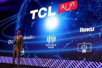 Harry Wu, vice president of TLC Electronics, during the TCL news conference at Mandalay Bay Con ...