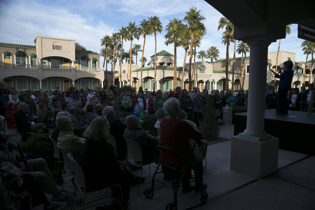 Democratic presidential candidate Amy Klobuchar speaks during a campaign rally at her Las Vegas ...