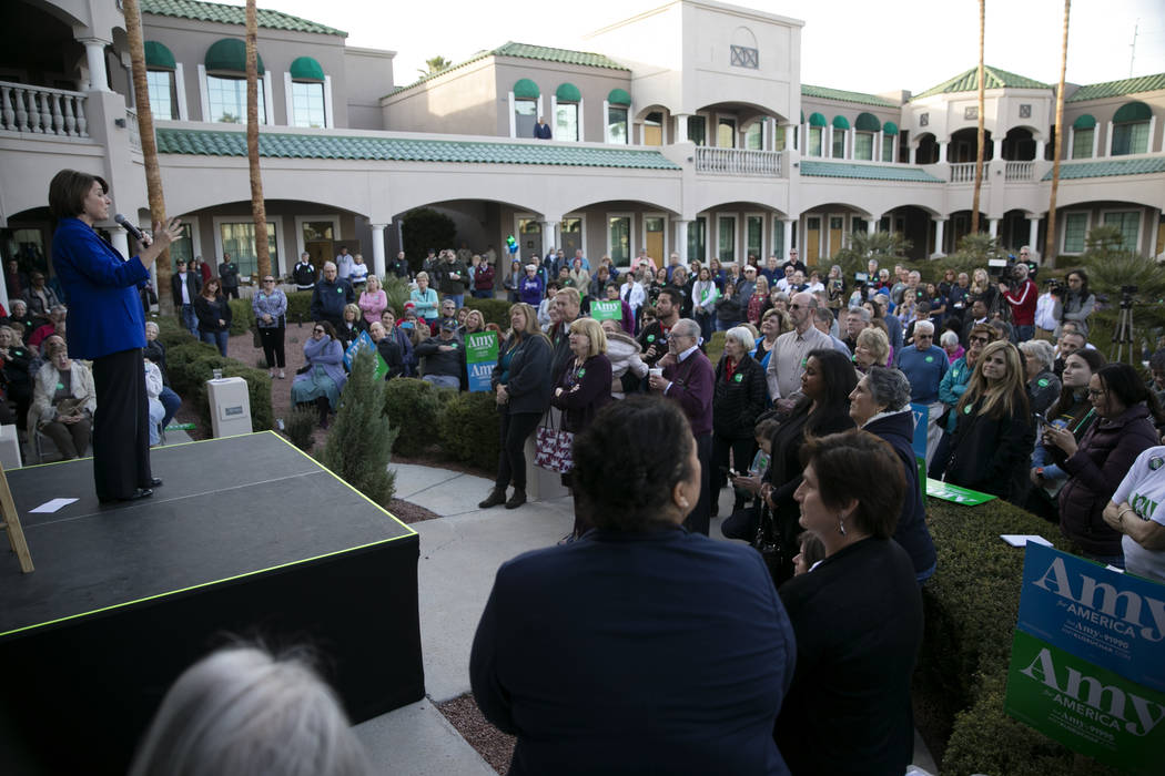 Democratic presidential candidate Amy Klobuchar speaks during a rally at her Las Vegas headquar ...