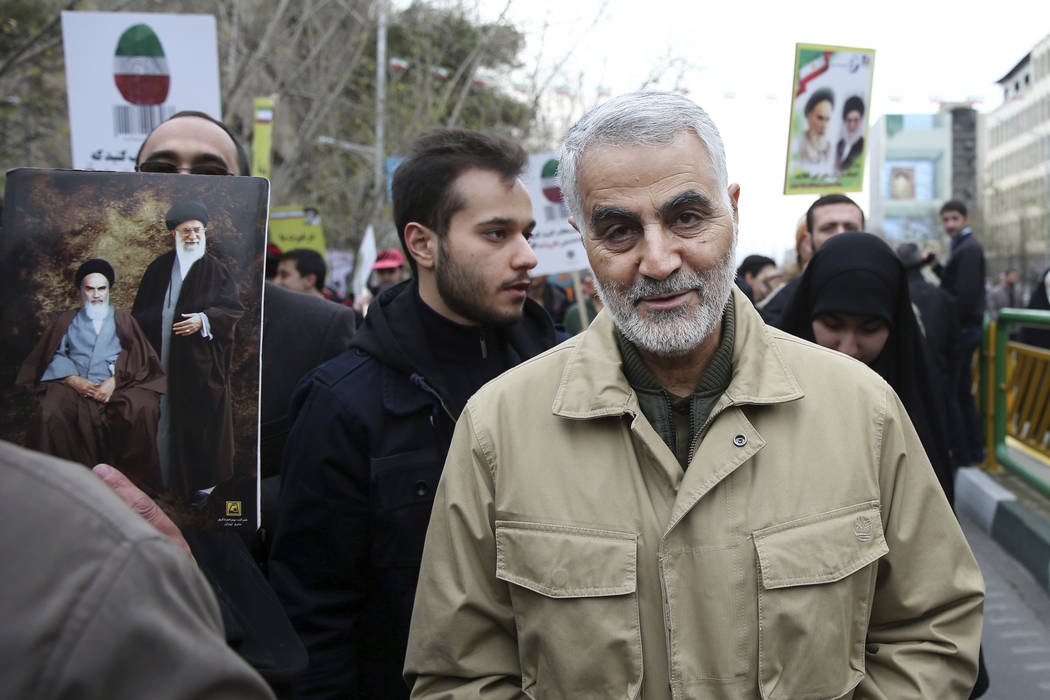 In this Thursday, Feb. 11, 2016, file photo, Qassem Soleimani, commander of Iran's Quds Force, ...