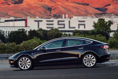 This undated image provided by Tesla Motors shows the Tesla Model 3 sedan. The Model 3 is among ...