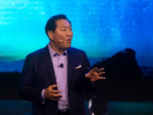 Jong-Hee Han, President of Visual Displays at Samsung Electronics, speaks at Samsung's CES 2020 ...