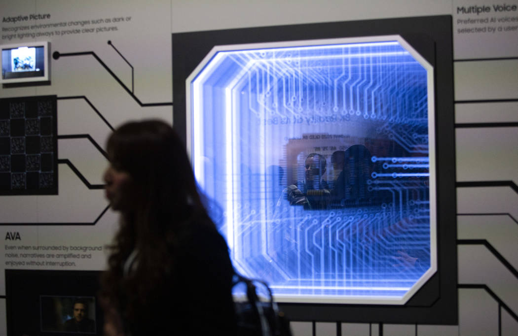 Quantum.AI is explained at Samsung's CES 2020 First Look event on Sunday, Jan. 5, 2020, at Caes ...