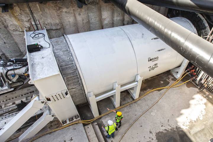 Media get a first glimpse at a tunnel boring machine at the future location of one of the under ...