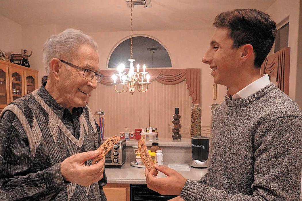 Holocaust survivor Ben Lesser talks with Noah Geeser in a scene from "Live to Bear Witness." (J ...