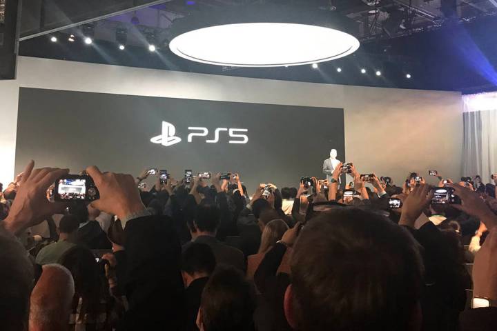 The logo for Sony's PlayStation 5 is seen Monday at CES. The company plans to release the video ...