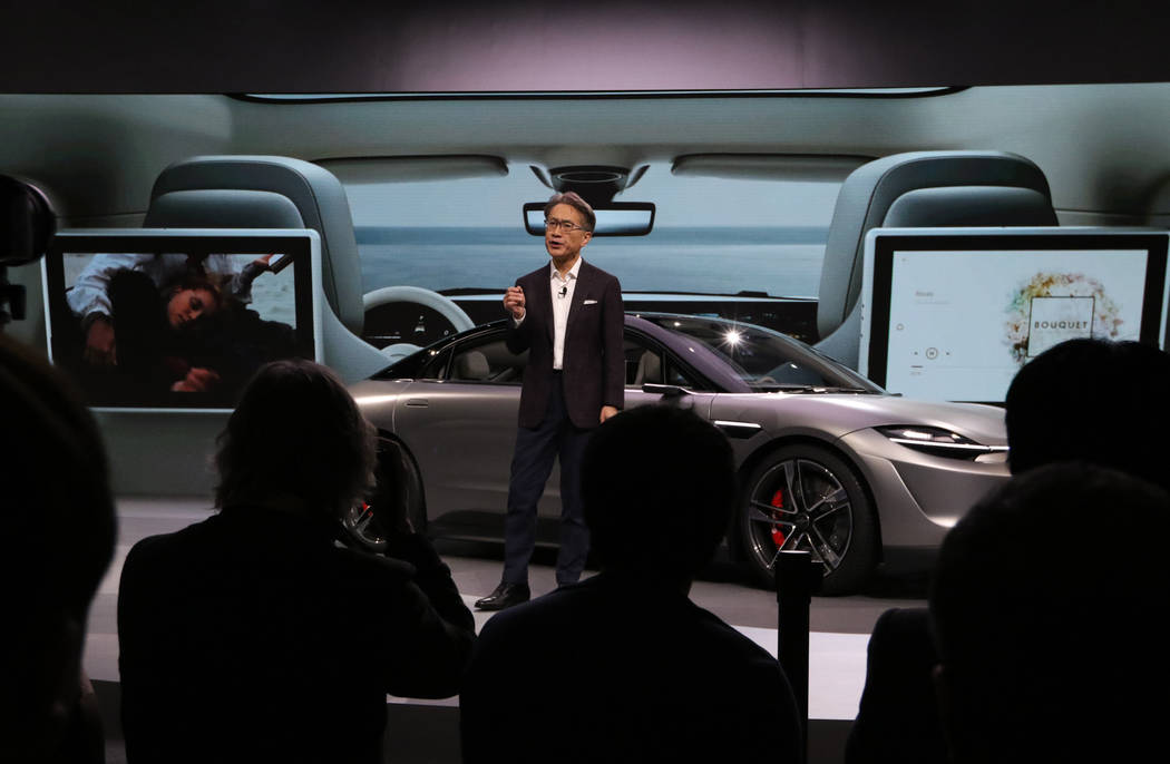 Sony Corporation CEO Kenichiro Yoshida presents the Vision-S sedan, a car protoype created by S ...