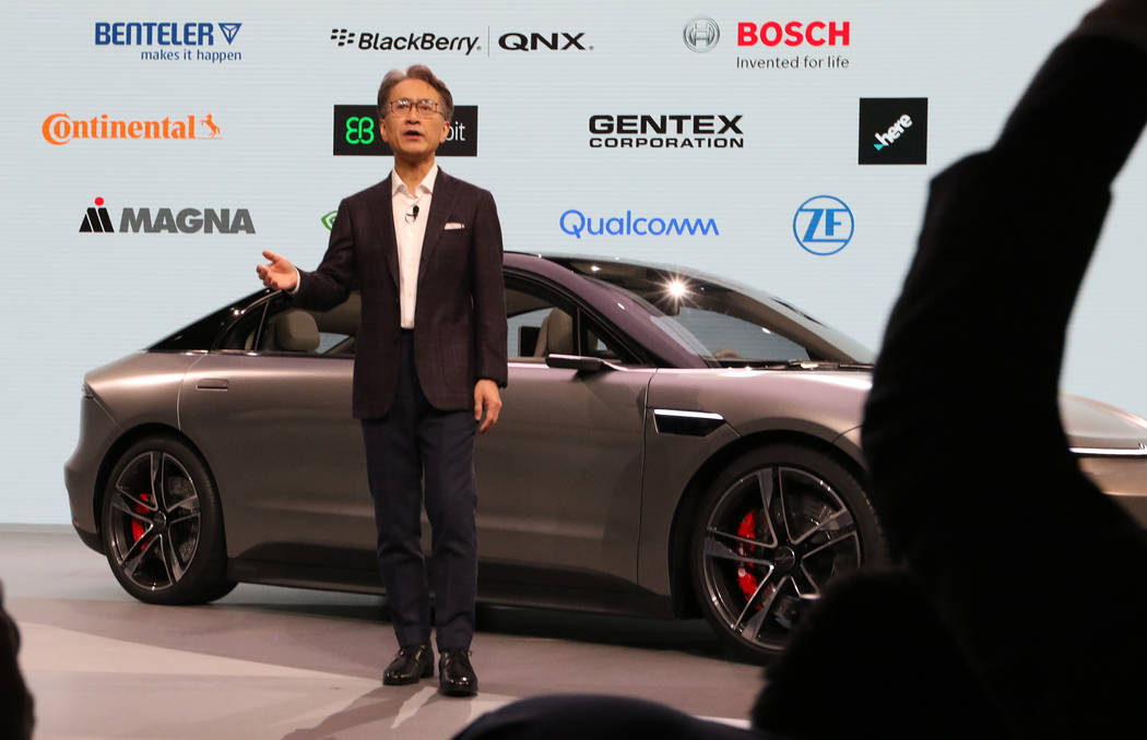 Sony Corporation CEO Kenichiro Yoshida presents the Vision-S sedan, a car protoype created by S ...