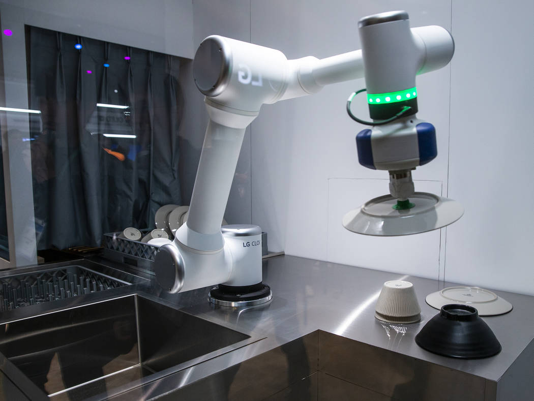 LG CLOi CoBot dishwashing system on display during CES Day 1 in Central Hall of the Las Vegas C ...