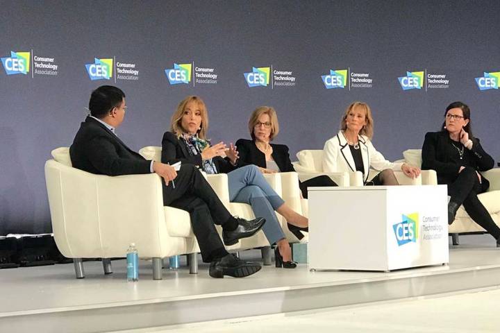Panelists talk data privacy Tuesday during CES in Las Vegas. Pictured from left, Wing Venture C ...