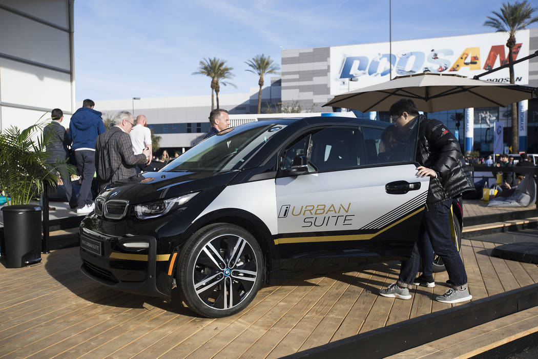 The BMW i3 Urban Suite self-driving electric vehicle at CES at the Las Vegas Convention Center ...