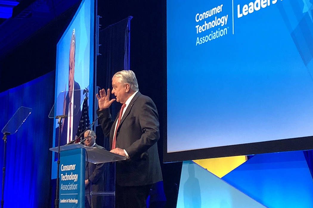 Gov. Steve Sisolak speaks before leaders in the tech industry at the CES 2020 Leaders in Techno ...