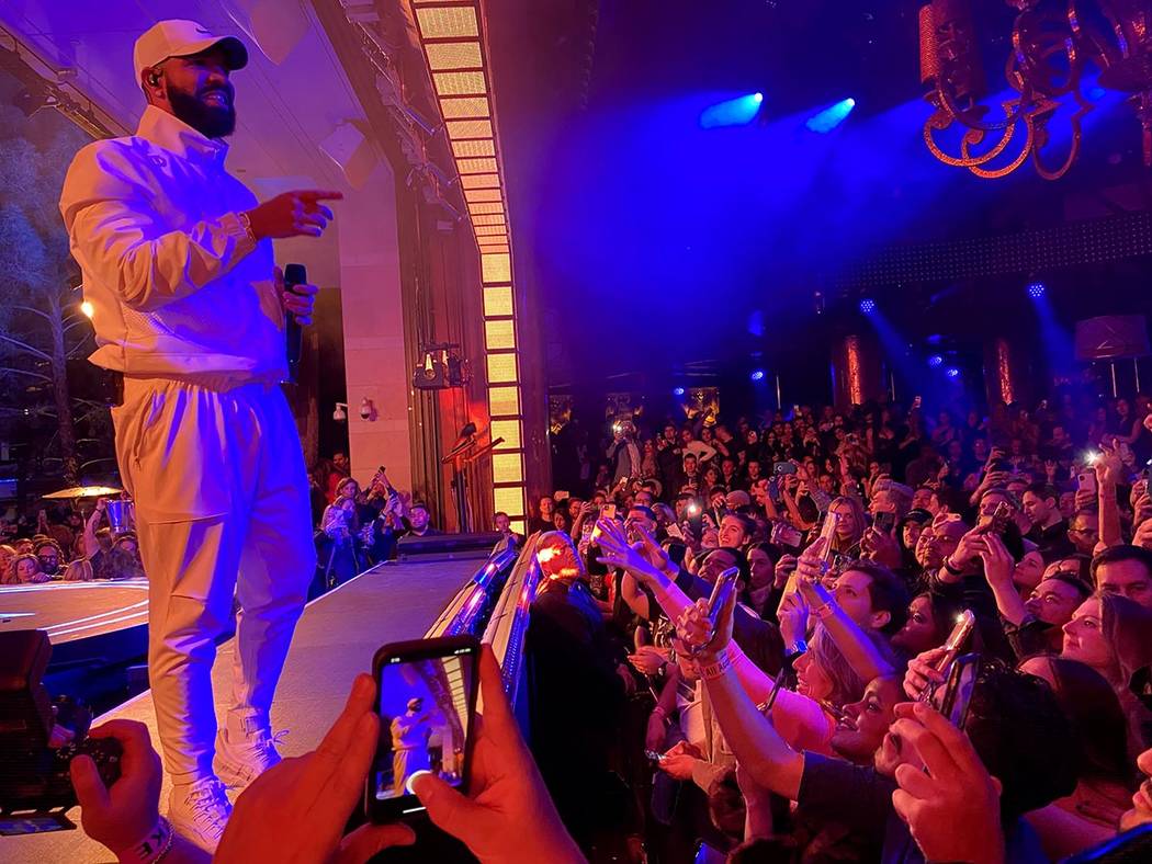Drake performs at XS Nightclub at Encore on the Strip in Las Vegas in the early morning hours o ...