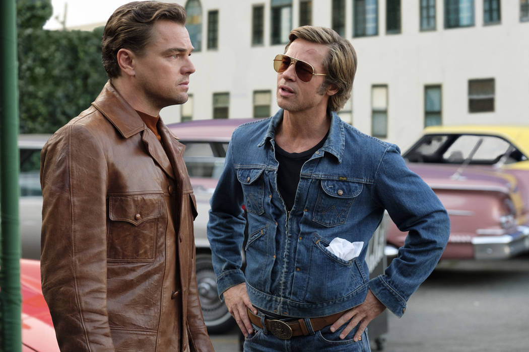 This image released by Sony Pictures shows Leonardo DiCaprio, left, and Brad Pitt in a scene fr ...