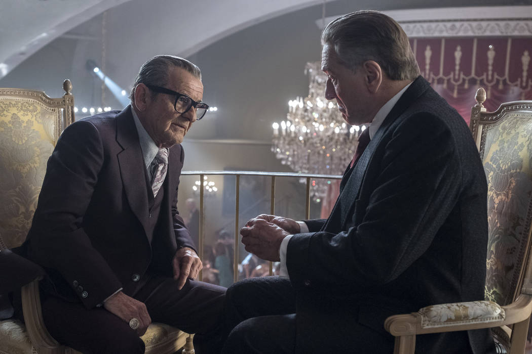 This image released by Netflix shows Joe Pesci, left, and Robert De Niro in a scene from " ...
