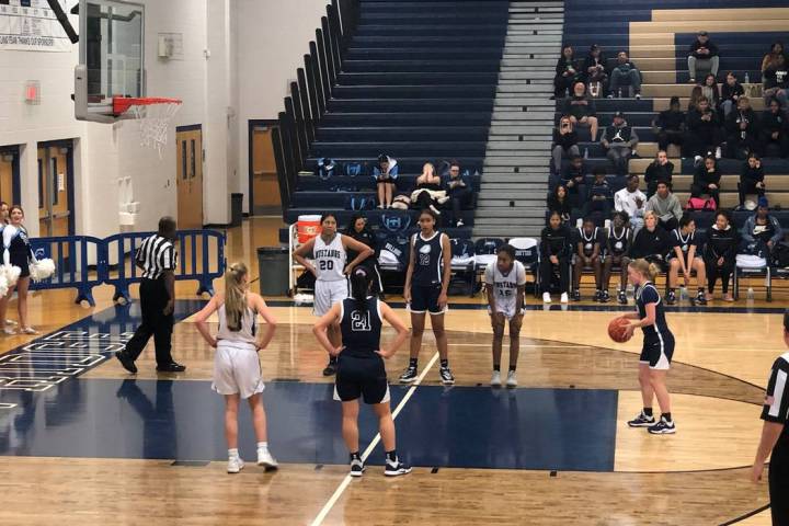 Centennial junior guard Addison Melone shoots a free throw during a 69-16 victory over Shadow R ...