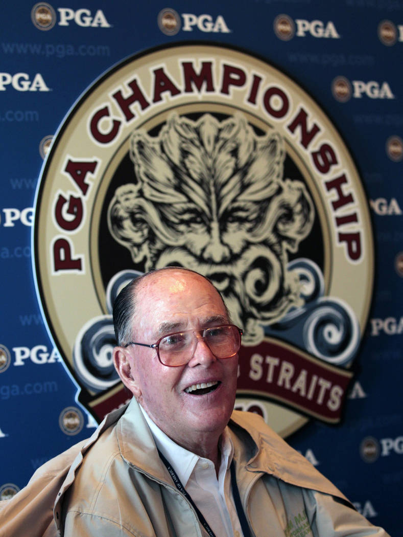 Golf course architect Pete Dye speaks at a news conference during the first round of the PGA Ch ...