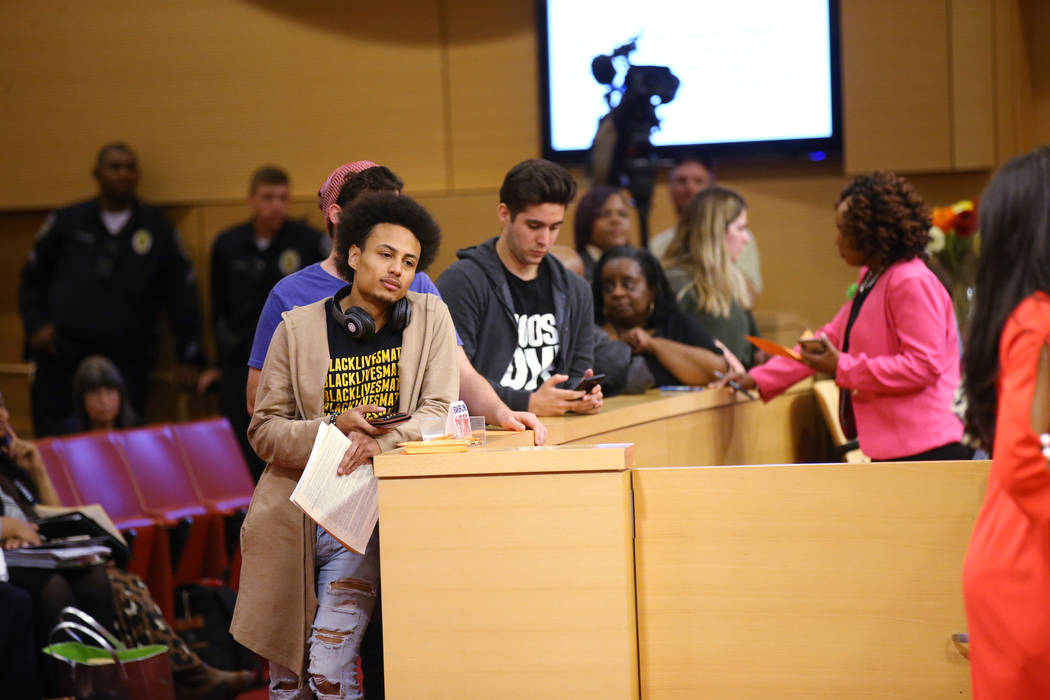 Nathaniel Phillipps of Las Vegas waits to speak at a Las Vegas City Council meeting Wednesday, ...