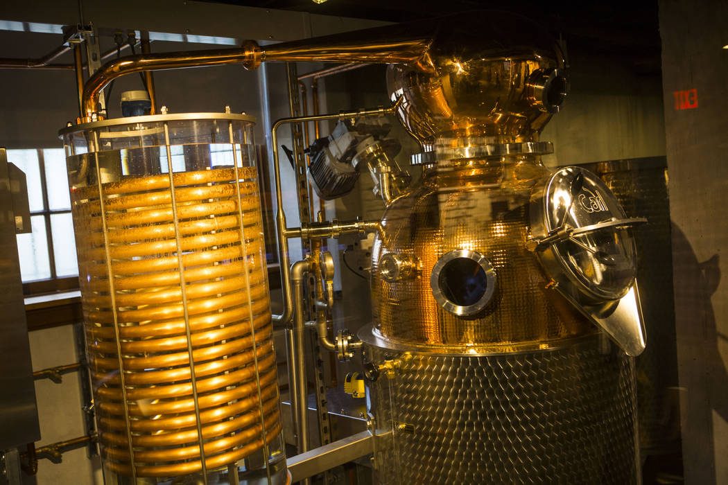 A working 60-gallon copper-pot still on display in the distillery area of The Underground at Th ...