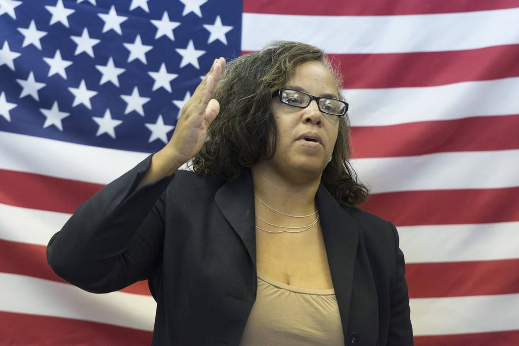 Assemblywoman Dina Neal speaks during the opening of Democratic presidential candidate Hillary ...