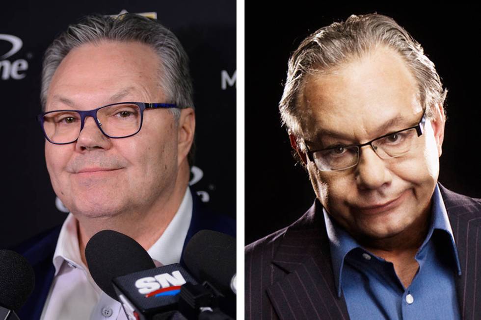 Golden Knights general manager Kelly McCrimmon, left, and comedian Lewis Black. (Las Vegas Revi ...