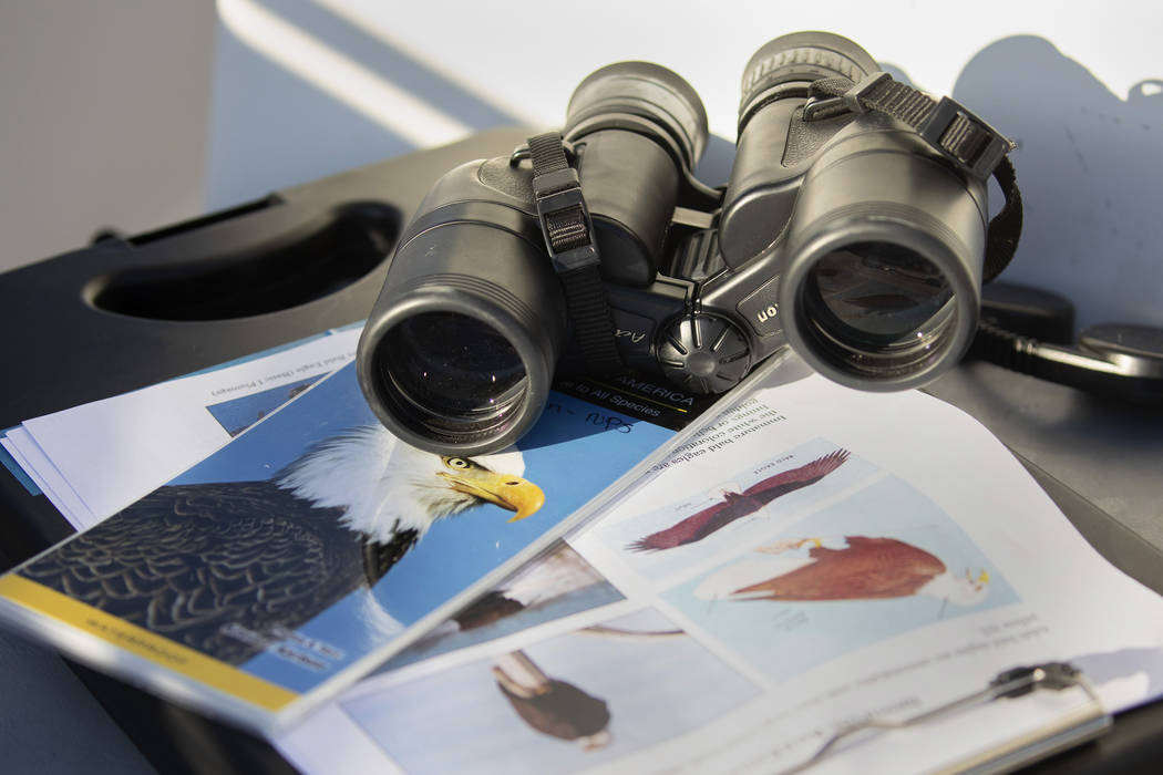 Materials to find and identify eagles sit on the boat during the eagle survey conducted by the ...